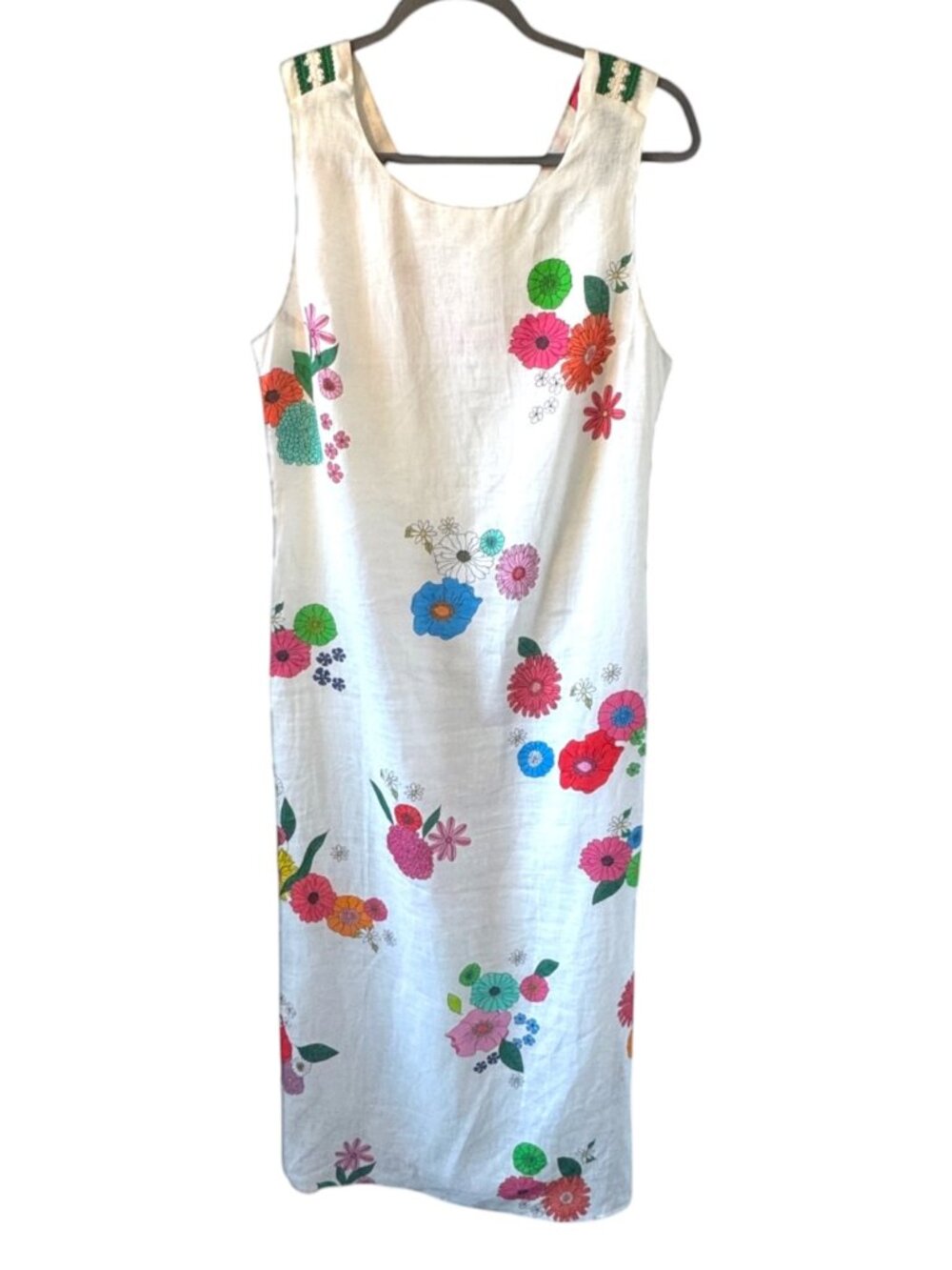 Vilagallo Liana Pure Linen Floral Shift Maxi Dress Size 38/6